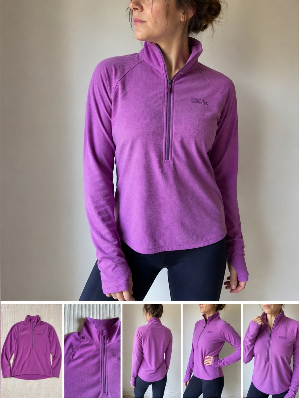 Eddie Bauer Women’s S Purple 1/2 Zip Fleece Pullover Athletic Top Stretch